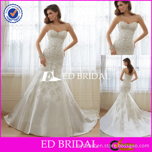 Delicate Beading Appliques Off Shoulder Satin Mermaid Elegant Wedding Dress